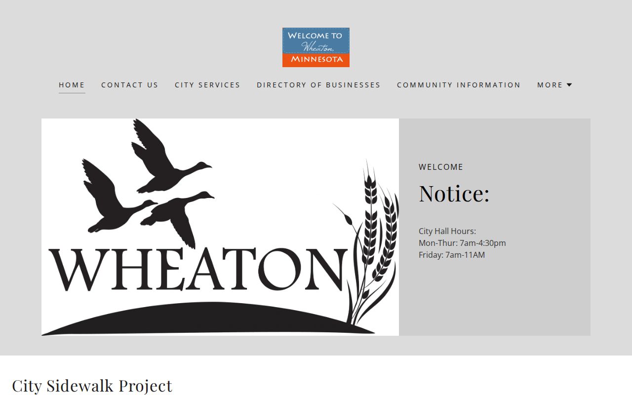 City of Wheaton website used to route residents toward Traverse County warrant records and city hall contacts