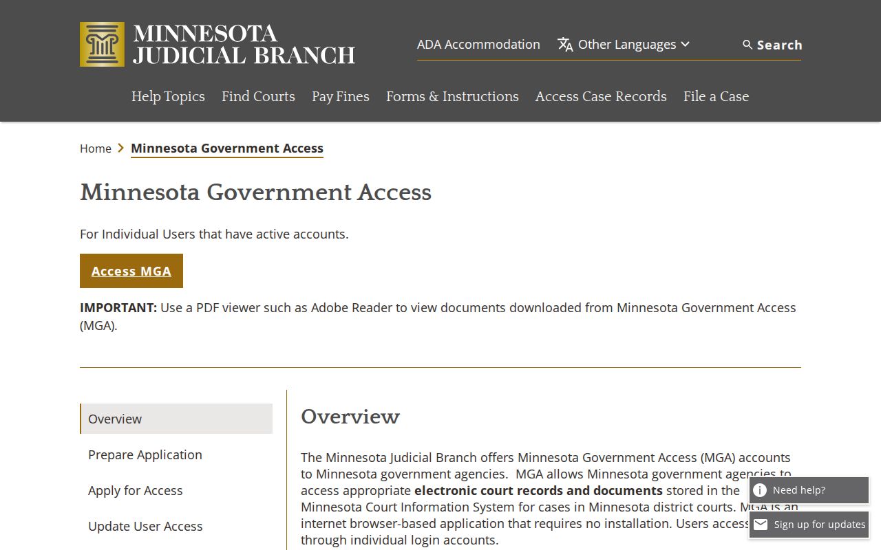 Minnesota Government Access notice describing the restricted court view of Traverse County warrant records