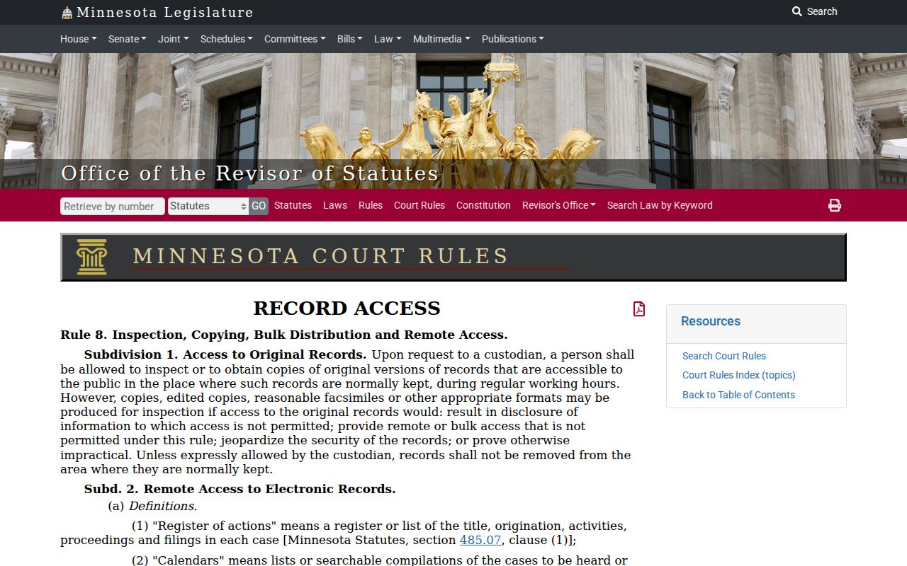 Minnesota public access rule page describing limits on Traverse County warrant record searches