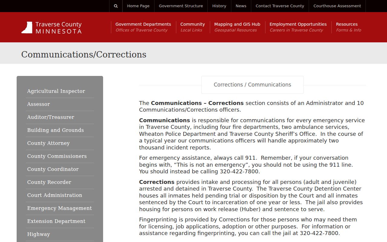 Traverse County communications and corrections page for jail and dispatch questions about warrant custody